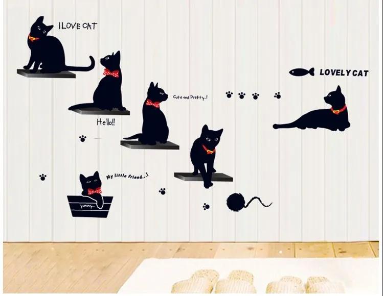 DIY 새로운 디자인 비닐 벽 스티커, 검은 고양이 가족 홈 장식, 벽 데칼, 어린이 보육원 거실 크리에이티브 포스터